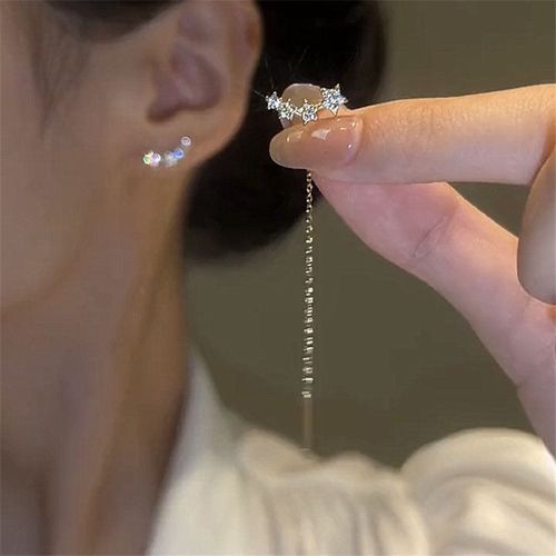Boucles D'oreilles Pendantes En Or Rose Pour Femmes, Ligne D'oreille Longue, Enfileur De Piercing En Cristal, Accessoires De Bijoux, Document Zcomprend