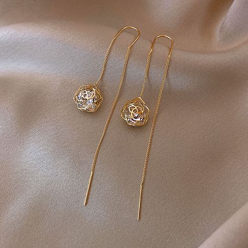 Boucles D'oreilles Pendantes En Or Rose Pour Femmes, Ligne D'oreille Longue, Enfileur De Piercing En Cristal, Accessoires De Bijoux, Document Zcomprend