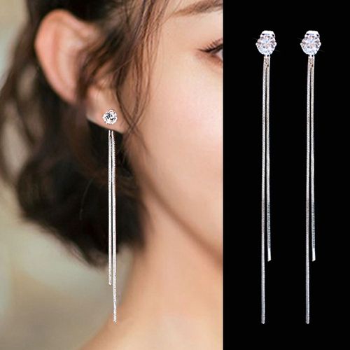 Boucles D'oreilles Pendantes En Or Rose Pour Femmes, Ligne D'oreille Longue, Enfileur De Piercing En Cristal, Accessoires De Bijoux, Document Zcomprend