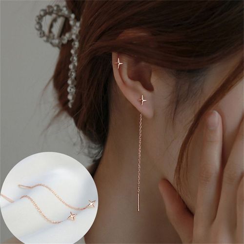 Boucles D'oreilles Pendantes En Or Rose Pour Femmes, Ligne D'oreille Longue, Enfileur De Piercing En Cristal, Accessoires De Bijoux, Document Zcomprend