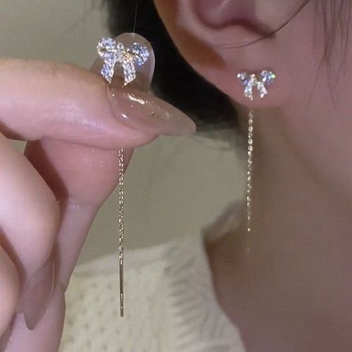 Boucles D'oreilles Pendantes En Or Rose Pour Femmes, Ligne D'oreille Longue, Enfileur De Piercing En Cristal, Accessoires De Bijoux, Document Zcomprend