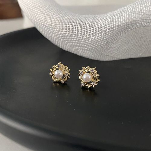 Mini Boucles D'oreilles À Tige De Fleur Pour Femmes, Métal De Document Doré, Plante, Exquis, Baroque, Perle Féminine, Bijoux D'oreille, Mode Coréenne, 152