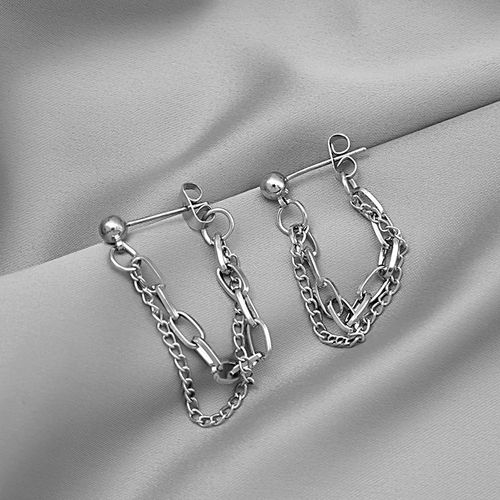Boucles D'oreilles Punk En Métal Plaqué Argent Pour Femmes Et Filles, Chaîne, Pendentif, Hip Hop, Bijoux, Cadeau