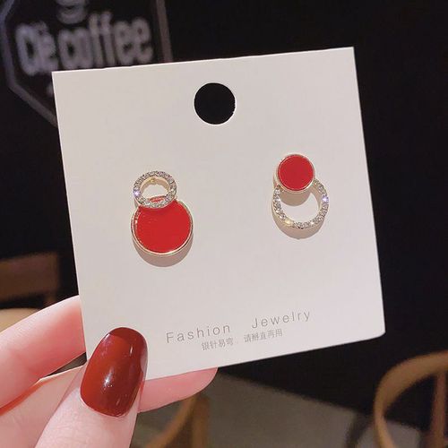 Boucles D'oreilles À Tige Rouge Chic Pour Femmes, Douces, Aucune Petite Fleur, Mode Coréenne, Perle, Cristal, Filles