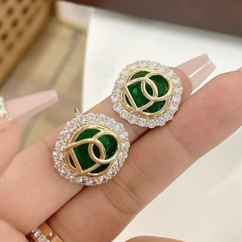 Boucles D'oreilles Carrées En Forme De Lettre D Verte Pour Femme, Strass Complet, Petites Lettres Majuscules, Losange, Clip De Luxe