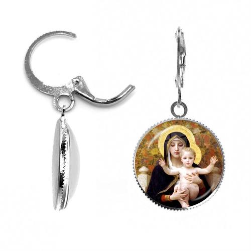Boucles D'oreilles Pendantes Cabochon En Verre De La Vierge Marie Avec Bébé Jésus, Bijoux Du Christianisme Féminin