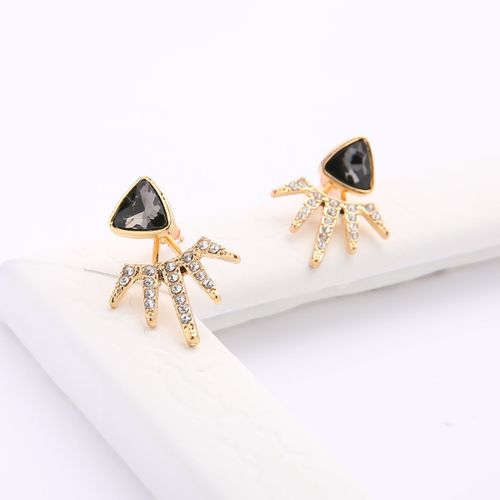 Boucles D'oreilles Triangulaires En Cristal Noir Pour Femmes, Griffes En Métal, Design Unique, Déclaration Géométrique, Déclaration De Mode, Document Doré, 2 En 1