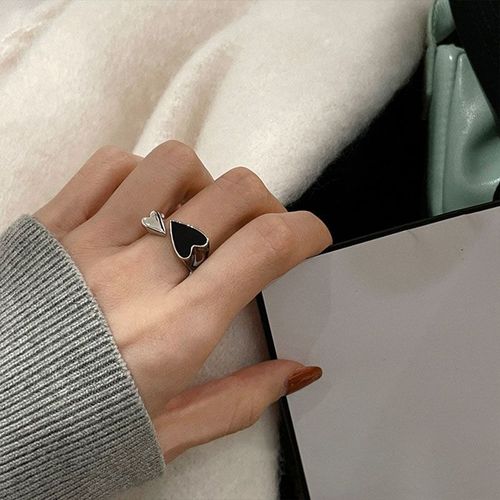 Bagues Réglables En Forme De C¿Ur Pour Femmes Et Filles, Bijoux En Argent, Design Élégant, Vintage, Noir, Amour, Cadeaux D'anniversaire, Mode