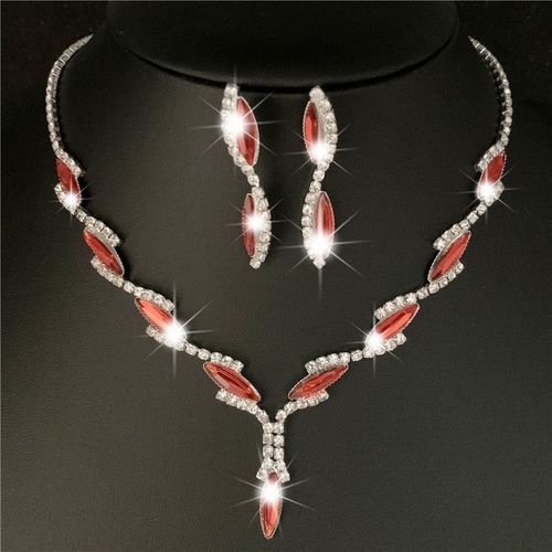 Ensemble De Bijoux De Mariage Pour Femmes, Plaqué Argent, Cristal Rouge Royal, Collier Long, Boucles D'oreilles, Livraison Directe
