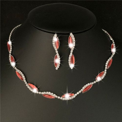 Ensemble De Bijoux De Mariage Pour Femmes, Plaqué Argent, Cristal Rouge Royal, Collier Long, Boucles D'oreilles, Livraison Directe