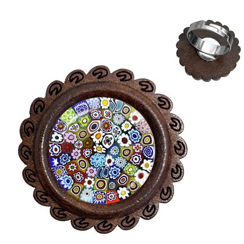 Bagues En Bois De Murano Millefiori, Fleur Multicolore, 20mm, Cabochon En Verre Réglable, Cadeau Pour Femmes Et Hommes, Vente En Gros