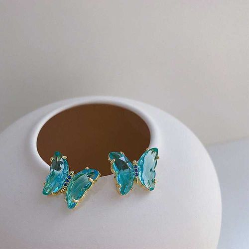 Boucles D'oreilles Papillon En Cristal Pour Femmes, Vert Rose Violet, Bijoux Coréens Mignons, Mode, Boucle D'oreille Bricons