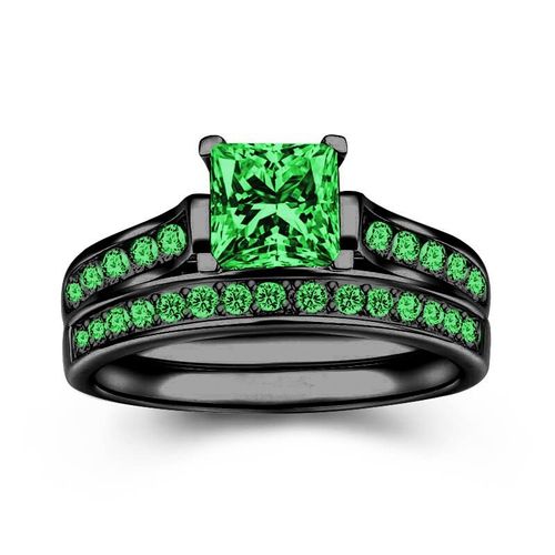 Bagues De Couple Carrées En Acier Inoxydable Noir, Zircon Pour Amoureux, Bague De Mariage Ronde Verte, Bijoux De Saint-Valentin, Vente En Gros, Nouvelle Collection