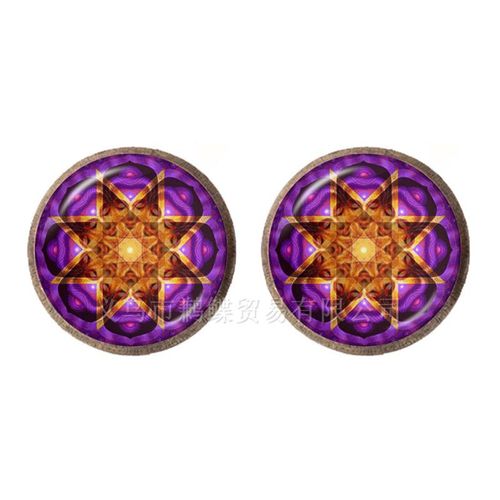 Boucles D'oreilles En Forme De Fleur Violette Pour Femmes Et Filles, Bijou Géométrique, Vert, À La Mode, Om, Yoga, Chakra, Dôme En Verre