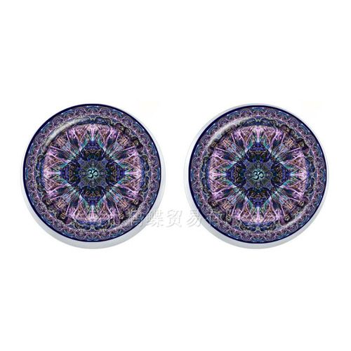 Boucles D'oreilles En Forme De Fleur Violette Pour Femmes Et Filles, Bijou Géométrique, Vert, À La Mode, Om, Yoga, Chakra, Dôme En Verre
