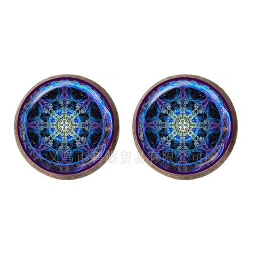 Boucles D'oreilles En Forme De Fleur Violette Pour Femmes Et Filles, Bijou Géométrique, Vert, À La Mode, Om, Yoga, Chakra, Dôme En Verre