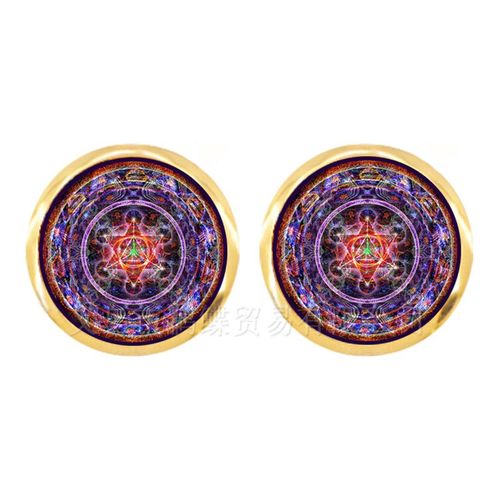 Boucles D'oreilles En Forme De Fleur Violette Pour Femmes Et Filles, Bijou Géométrique, Vert, À La Mode, Om, Yoga, Chakra, Dôme En Verre