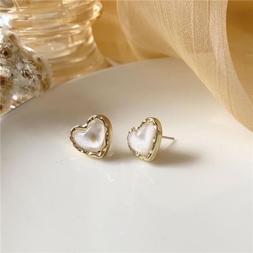 Petites Boucles D'oreilles En Forme De C¿Ur Pour Femmes Et Filles, Boucles D'oreilles Simples En Métal Huilé, Bijoux De Fête De Mariage, Cadeau De Mode, Rose Et Blanc, Mignon, Vente En Gros