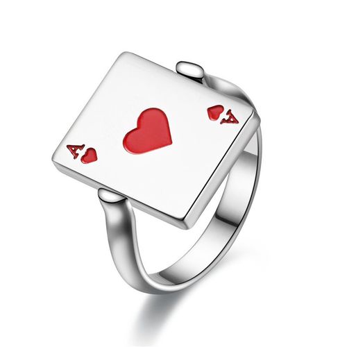 Bague Créative Double Face En Acier Inoxydable, Pour Poker, Pelle Ace, Argent, Noir, Rouge, Lettre Classique, Cadeau, Nouveauté