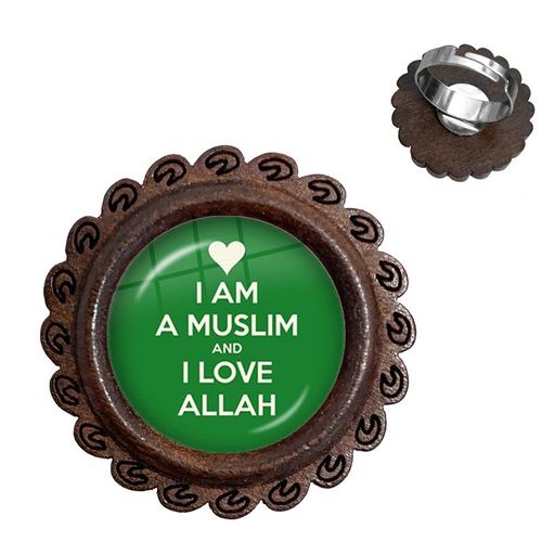 Bague Arabe Musulmane En Bois, Cabochon En Verre De 20mm, Breloque Religieux I Love Allah, Bijoux Pour Hommes Et Femmes, Cadeau