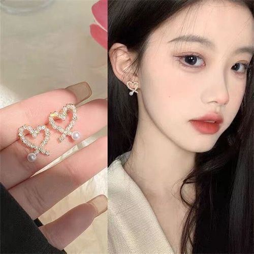 Petites Boucles D'oreilles En Forme De C¿Ur Pour Femmes Et Filles, Boucles D'oreilles Simples En Métal Huilé, Bijoux De Fête De Mariage, Cadeau De Mode, Rose Et Blanc, Mignon, Vente En Gros