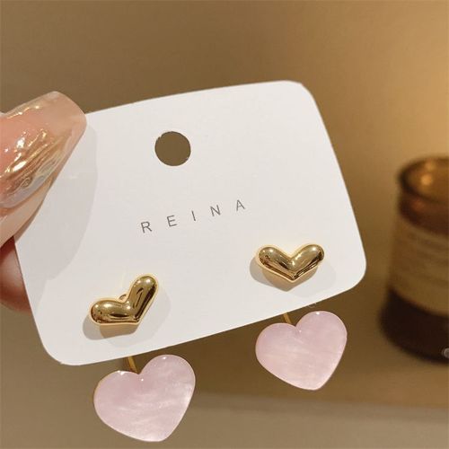 Petites Boucles D'oreilles En Forme De C¿Ur Pour Femmes Et Filles, Boucles D'oreilles Simples En Métal Huilé, Bijoux De Fête De Mariage, Cadeau De Mode, Rose Et Blanc, Mignon, Vente En Gros