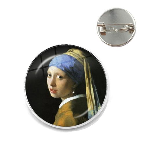 Vermeer ? Broches De Peinture À L'huile Pour Fille, Couleur Argent, Style Punk, Porte Perle 20mm/25mm, Cabochon En Verre, Broches De Collier, Badge Cadeau