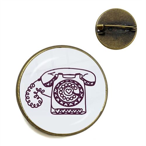 Broche De Téléphone Fait À La Main, Dôme En Verre, Cadran De Téléphone, Bijoux Classiques, Accessoires Pour Femmes Et Hommes, Souvenir De Festival