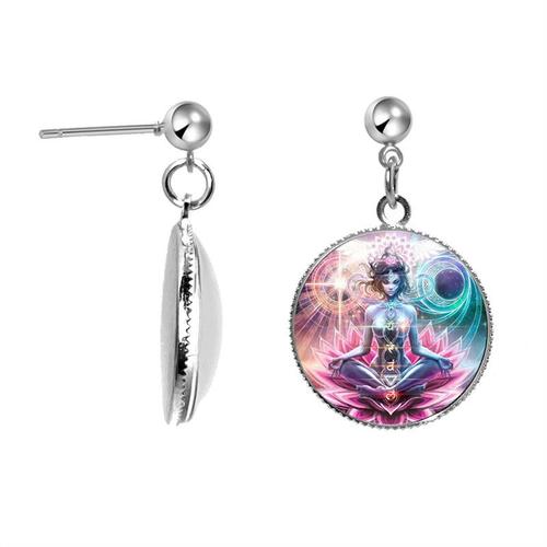 Boucles D'oreilles Rétro 7 Chakra Reiki, Bijoux En Forme De Dôme En Verre Rond, Cadeau De Méditation, Yoga, Offre Spéciale