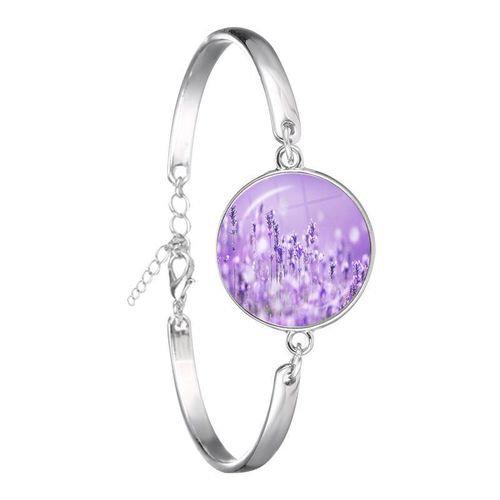 Bracelet En Chaîne À Maillons En Forme De Dôme De Verre, Couleur Argent, Violet, Lavande, Pour Femmes Et Filles, Bijoux D'anniversaire, À La Mode