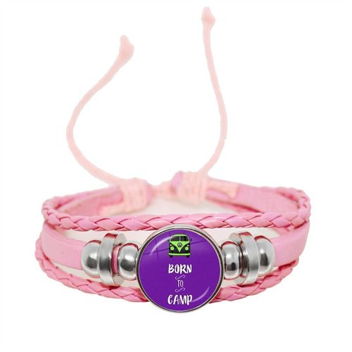 Bracelet En Cuir Rose Pour Femmes Et Filles, Bijoux Pour Enfants, Convexe Rond En Verre, Dôme Réglable