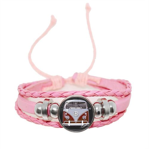 Bracelet En Cuir Rose Pour Femmes Et Filles, Bijoux Pour Enfants, Convexe Rond En Verre, Dôme Réglable