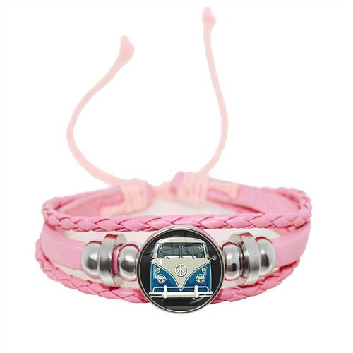 Bracelet En Cuir Rose Pour Femmes Et Filles, Bijoux Pour Enfants, Convexe Rond En Verre, Dôme Réglable