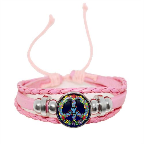 Bracelet En Cuir Rose Pour Femmes Et Filles, Bijoux Pour Enfants, Convexe Rond En Verre, Dôme Réglable