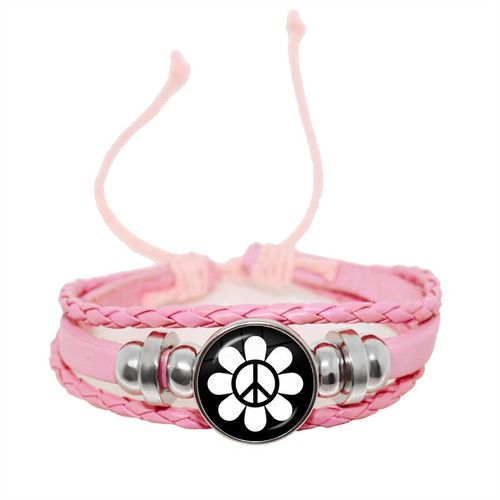 Bracelet En Cuir Rose Pour Femmes Et Filles, Bijoux Pour Enfants, Convexe Rond En Verre, Dôme Réglable