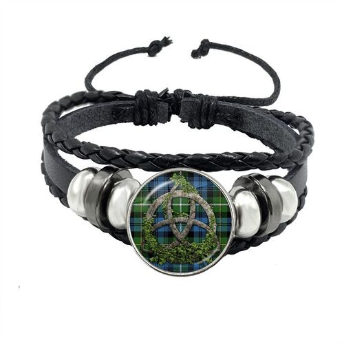 Bracelet En Cuir Noir Fait À La Main, Cabochon De Verre, Dôme, Bijoux À La Mode, Tissage Multicouche, Cadeau