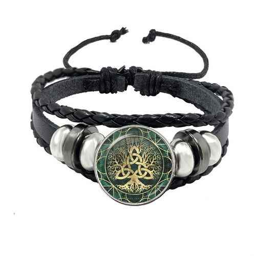 Bracelet En Cuir Noir Fait À La Main, Cabochon De Verre, Dôme, Bijoux À La Mode, Tissage Multicouche, Cadeau