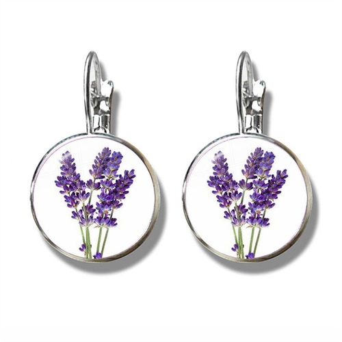 Boucles D'oreilles Françaises En Forme De Dôme De Verre, Bijoux Pour Femmes Et Filles, Cadeau, Livraison Directe, Violet Lavande, Fleurs Et Plantes