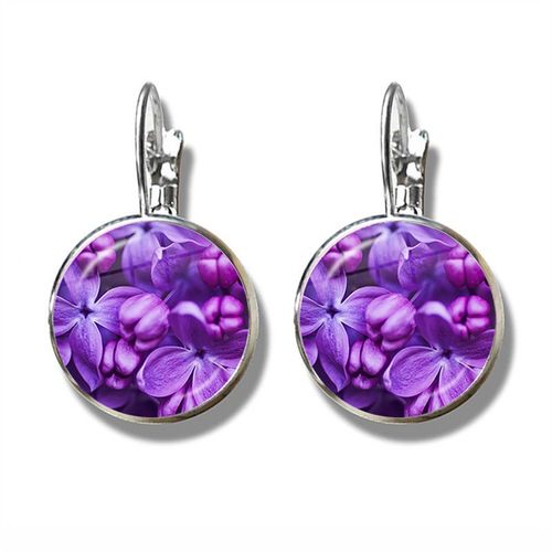 Boucles D'oreilles Françaises En Forme De Dôme De Verre, Bijoux Pour Femmes Et Filles, Cadeau, Livraison Directe, Violet Lavande, Fleurs Et Plantes