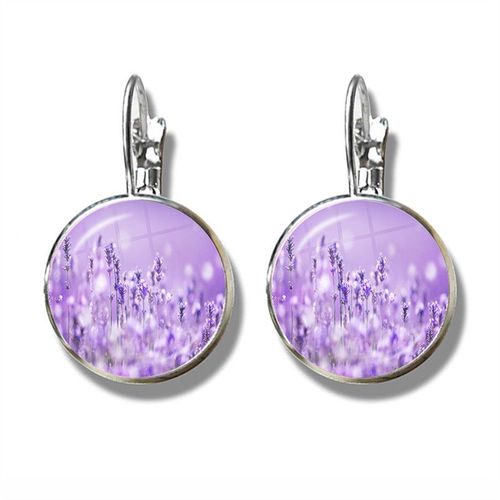 Boucles D'oreilles Françaises En Forme De Dôme De Verre, Bijoux Pour Femmes Et Filles, Cadeau, Livraison Directe, Violet Lavande, Fleurs Et Plantes