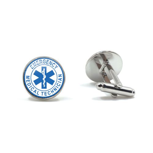 Boutons De Manchette Avec Logo De Technicien Médical D'urgence, Cabochon En Verre, Étoile Bleue De La Vie, Signe Emt, Cadeau Pour Homme