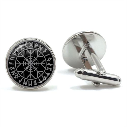 Boutons De Manchette Pour Hommes, Style Nordique, Mode Vikings Boussole Runes, Couleur Argent, Dôme De Verre, Chemise, Combinaison, Liens De Manchette, Cadeau Pour Mari, Haute Qualité