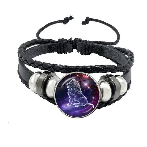 Bracelet En Cuir Avec Signe Du Zodiaque Pour Femme, 12 Constellations, Cabochon En Verre Fait À La Main, Bijoux Punk Rose, Horoscope Stratravelling, Cadeau D'anniversaire