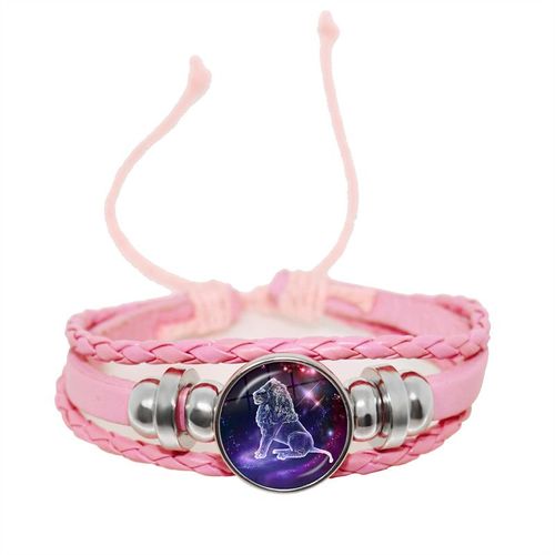 Bracelet En Cuir Avec Signe Du Zodiaque Pour Femme, 12 Constellations, Cabochon En Verre Fait À La Main, Bijoux Punk Rose, Horoscope Stratravelling, Cadeau D'anniversaire