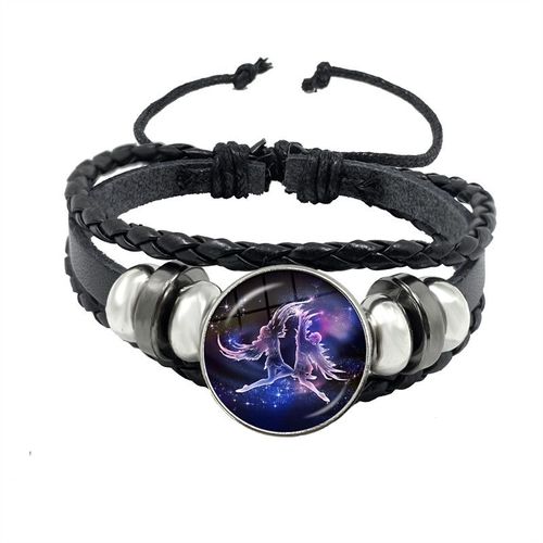 Bracelet En Cuir Avec Signe Du Zodiaque Pour Femme, 12 Constellations, Cabochon En Verre Fait À La Main, Bijoux Punk Rose, Horoscope Stratravelling, Cadeau D'anniversaire