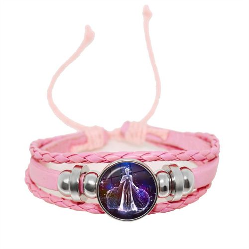 Bracelet En Cuir Avec Signe Du Zodiaque Pour Femme, 12 Constellations, Cabochon En Verre Fait À La Main, Bijoux Punk Rose, Horoscope Stratravelling, Cadeau D'anniversaire
