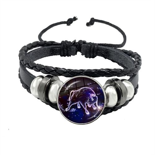 Bracelet En Cuir Avec Signe Du Zodiaque Pour Femme, 12 Constellations, Cabochon En Verre Fait À La Main, Bijoux Punk Rose, Horoscope Stratravelling, Cadeau D'anniversaire