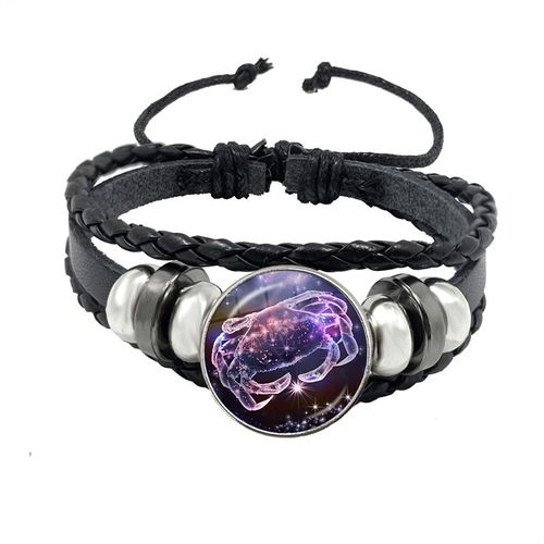 Bracelet En Cuir Avec Signe Du Zodiaque Pour Femme, 12 Constellations, Cabochon En Verre Fait À La Main, Bijoux Punk Rose, Horoscope Stratravelling, Cadeau D'anniversaire