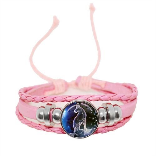 Bracelet En Cuir Avec Signe Du Zodiaque Pour Femme, 12 Constellations, Cabochon En Verre Fait À La Main, Bijoux Punk Rose, Horoscope Stratravelling, Cadeau D'anniversaire