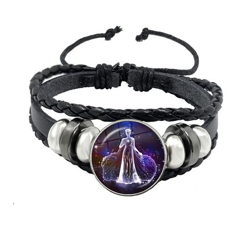 Bracelet En Cuir Avec Signe Du Zodiaque Pour Femme, 12 Constellations, Cabochon En Verre Fait À La Main, Bijoux Punk Rose, Horoscope Stratravelling, Cadeau D'anniversaire